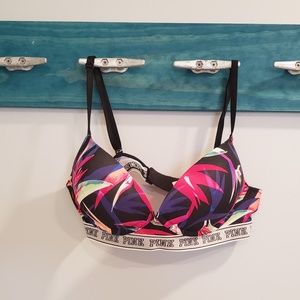 Pink wireless push up bra